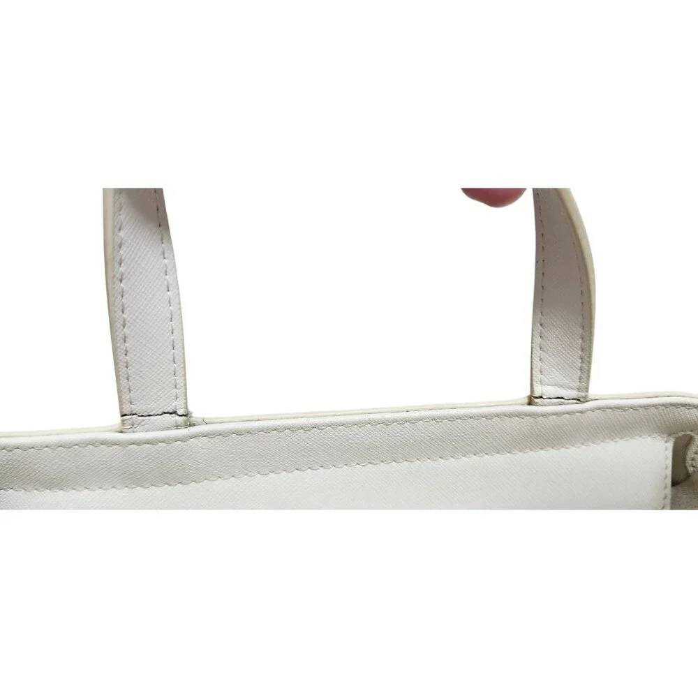 TDE White Structured Leather Tote Bag DT Logo Gold Hardware Crossbody Strap - Picture 7 of 16